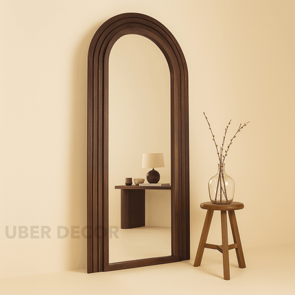 Ruby Arched Layered Wood Wall Mirror – Elegant Full-Length Mirror for Entryway & Living Room