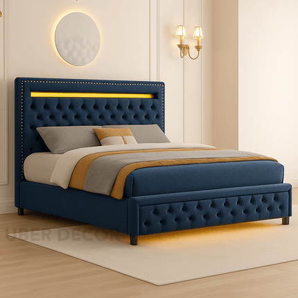 Tranquil Crest LED Storage Bed – Classic Glam Meets Modern Function