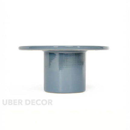 Piave Coffee Table, Modern Glossy Blue Round Minimalist Center Table with Pedestal Base for Living Room