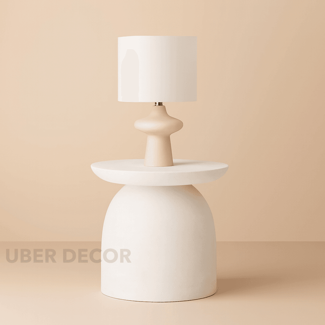 Alba Dome – Custom White Sculptural Dome Base Side Table in Japandi Scandinavian Mid Century Modern Style for Living Room or Bedroom