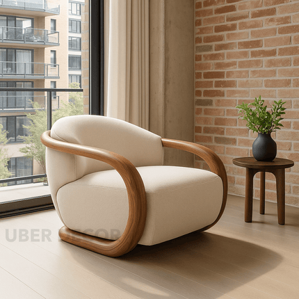 Eden Luxe Lounge Chair Mid Century Modern European Solid Wood Frame Fixed Base Accent Chair Living Room and Bedroom