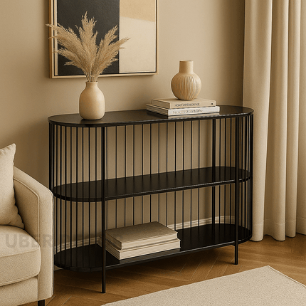 Midnight Ravel Console Table – Sculptural Mid-Century Modern Display Console for Living Room or Hallway