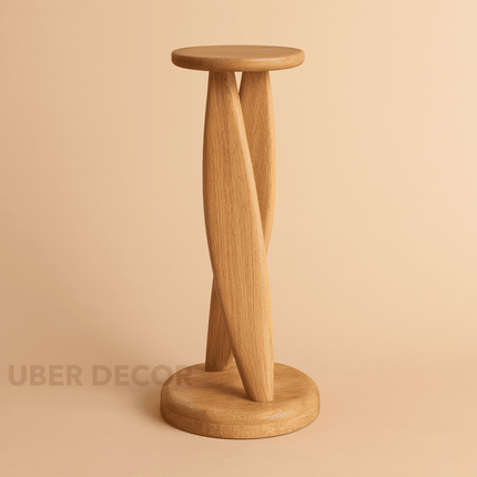 The Helix Stand – Custom Sculptural Wooden Side Table with Twisted Base in Organic Style for Living Room or Sofa Side Use