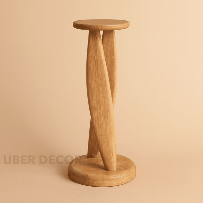 The Helix Stand – Custom Sculptural Wooden Side Table with Twisted Base in Organic Style for Living Room or Sofa Side Use