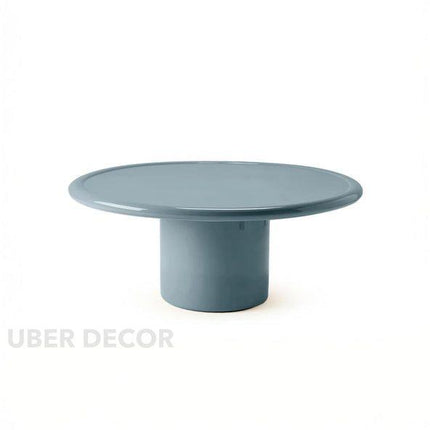 Piave Coffee Table, Modern Glossy Blue Round Minimalist Center Table with Pedestal Base for Living Room