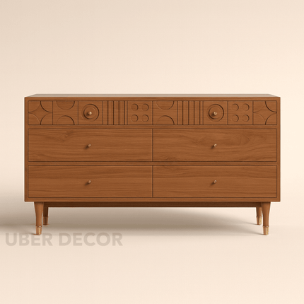 GeoForm Walnut Modern Dresser – Artistic Carved 6-Drawer Storage Cabinet