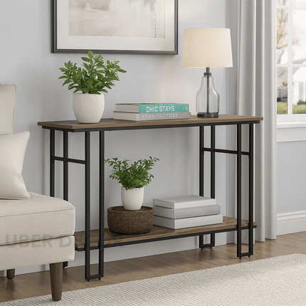 Weybridge Modern Industrial Console Table – Customizable Wood Shelving with Sleek Frame for Entryway or Living Room