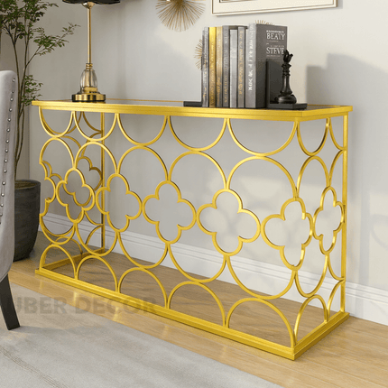Maison Marque Designer Console Table – Moroccan-Inspired Gold Mirror Console for Luxe Hallways & Living Spaces