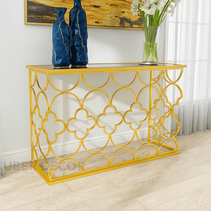 Maison Marque Designer Console Table – Moroccan-Inspired Gold Mirror Console for Luxe Hallways & Living Spaces