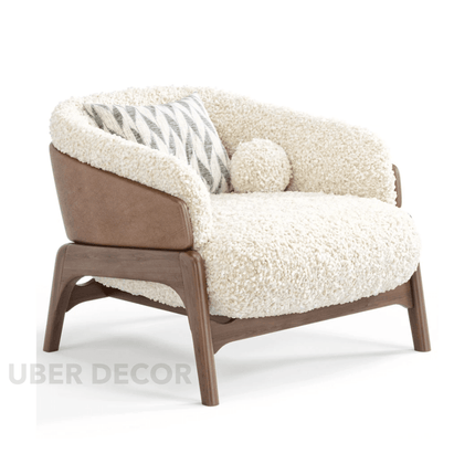 Lotus Nest Accent Chair Japandi Minimalist Scandinavian Solid Wood Legs Fixed Base Living Room Chair and Bedroom Chair