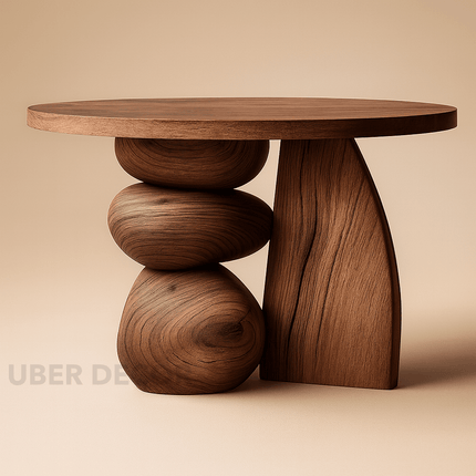 Chindwin Coffee Table, Sculptural Organic Wooden Artistic Center Table with Pebble Base for Living Room