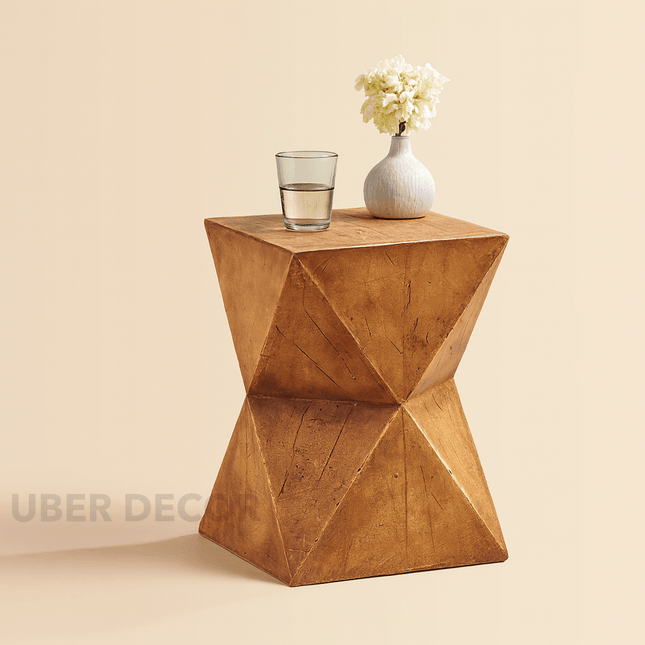 Atlas Sculpt End Table – Geometric Wooden Accent Table for Living Room, Bedroom & Lounge Corner | Mid-Century Modern Brutalist Inspired