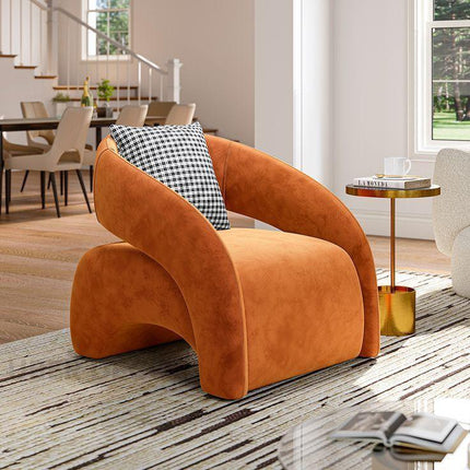 Syrena- Open U-Back Flat Front Curved Boucle Upholstered Accent Armchair with Pillow