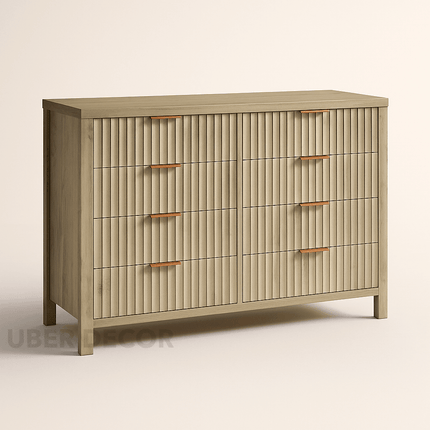 Riviera Slat 8-Drawer Chest – Modern Scandinavian Solid Wood Cabinet with Natural Oak Finish & Custom Color Options for Bedroom, Living Room, Entryway