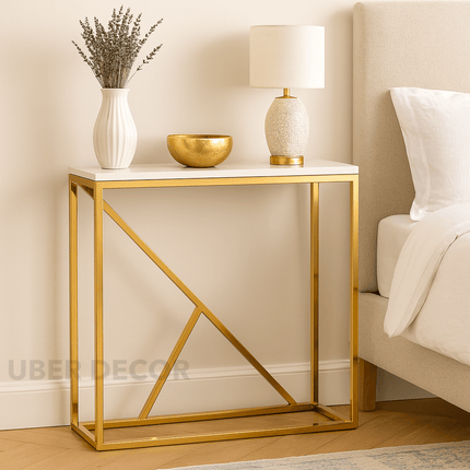 Geometric Harmony Mid-Century Modern Display Table – Customizable Marble Top for Entryway or Living Room