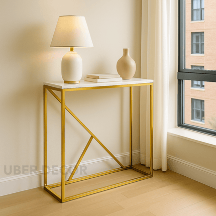 Geometric Harmony Mid-Century Modern Display Table – Customizable Marble Top for Entryway or Living Room