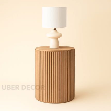 The Naya Column – Custom Fluted Cylindrical Wooden Storage Side Table in Modern Scandinavian Style for Living Room or Bedroom