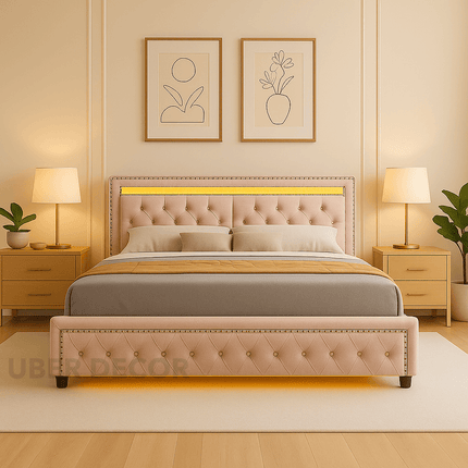 Tranquil Crest LED Storage Bed – Classic Glam Meets Modern Function