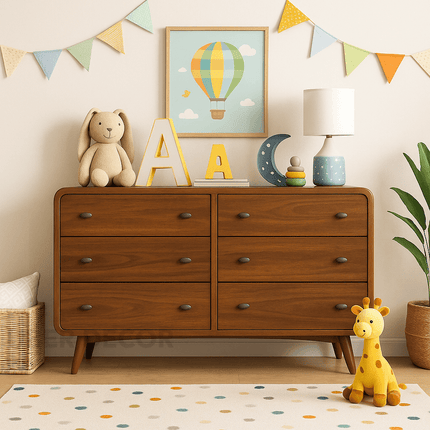 Milo Curve Mid Century Modern Solid Wood Chest of Drawers – Rounded Corners, Customizable Finish – Ideal for Bedroom, Living Room & Entryway