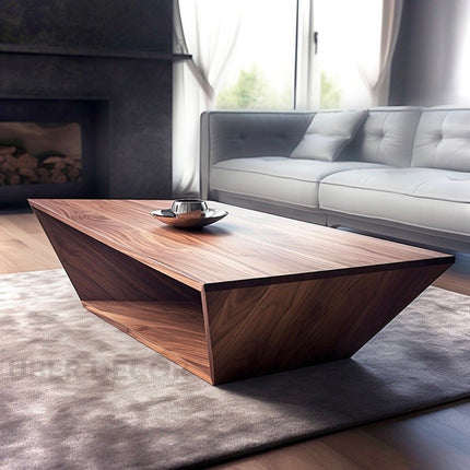 Detroit Coffee Table, Modern Geometric Wooden Center Table with Storage Shelf for Living Room
