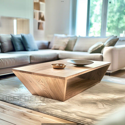 Detroit Coffee Table, Modern Geometric Wooden Center Table with Storage Shelf for Living Room