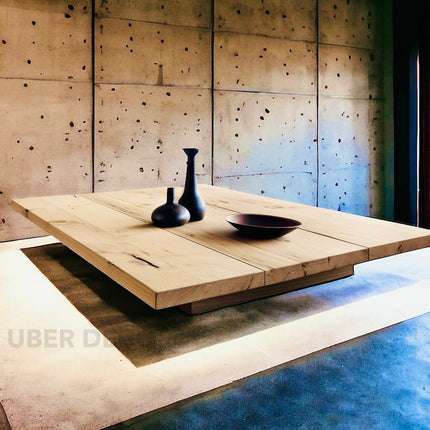 Delaware Coffee Table, Rustic Modern Scandinavian Japandi Wooden Plank Low Profile Center Table for Living Room