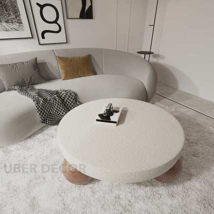 Salween Mid Century Modern Japandi Coffee Table Scandinavian Round Center Table with Sculptural Sphere Legs Custom Made to Order for Living Room