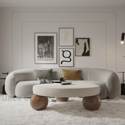 Salween Mid Century Modern Japandi Coffee Table Scandinavian Round Center Table with Sculptural Sphere Legs Custom Made to Order for Living Room