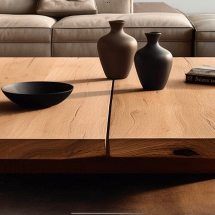 Delaware Coffee Table, Rustic Modern Scandinavian Japandi Wooden Plank Low Profile Center Table for Living Room