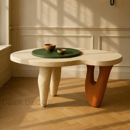 Donets Coffee Table, Modern European Sculptural Organic Center Table with Textured Finish for Living Room