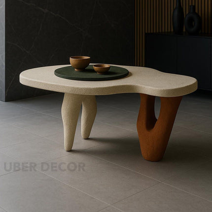 Donets Coffee Table, Modern European Sculptural Organic Center Table with Textured Finish for Living Room