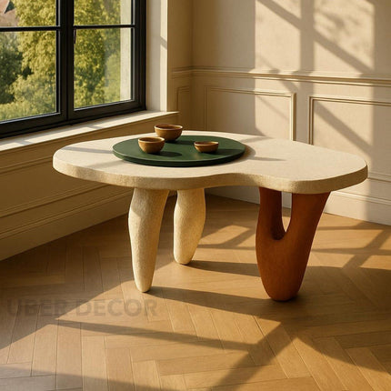 Donets Coffee Table, Modern European Sculptural Organic Center Table with Textured Finish for Living Room