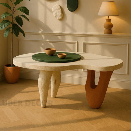 Donets Coffee Table, Modern European Sculptural Organic Center Table with Textured Finish for Living Room