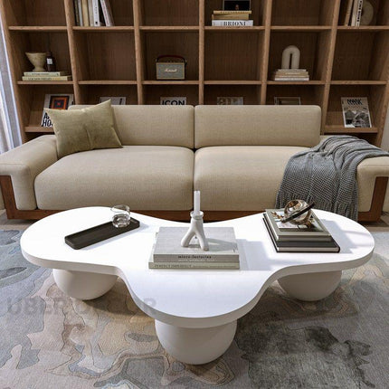 Aras River Flow Coffee Table, Mid Century Modern Japandi Organic Walnut Center Table with Sculptural Legs for Living Room