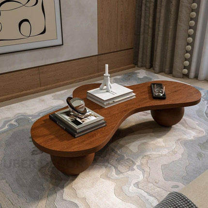 Aras River Flow Coffee Table, Mid Century Modern Japandi Organic Walnut Center Table with Sculptural Legs for Living Room