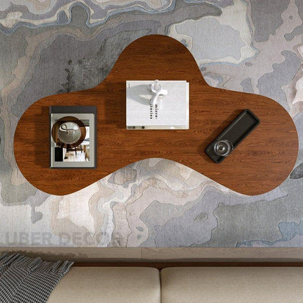 Aras River Flow Coffee Table, Mid Century Modern Japandi Organic Walnut Center Table with Sculptural Legs for Living Room