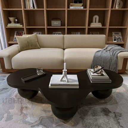 Aras River Flow Coffee Table, Mid Century Modern Japandi Organic Walnut Center Table with Sculptural Legs for Living Room