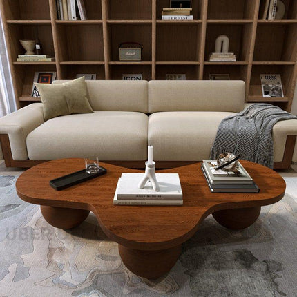 Aras River Flow Coffee Table, Mid Century Modern Japandi Organic Walnut Center Table with Sculptural Legs for Living Room