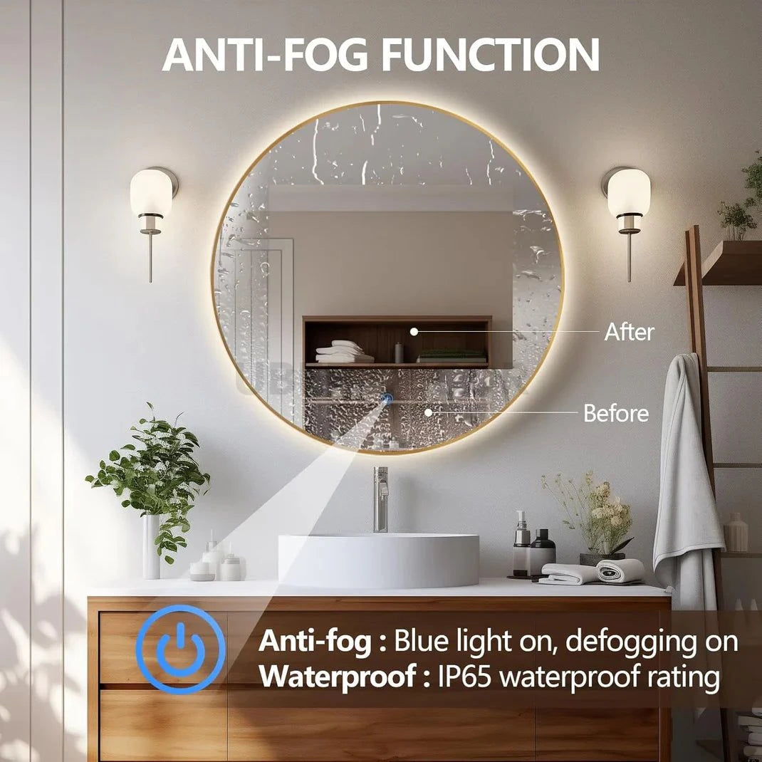 Sunburst Round Mirror with LED Lights- Touch Sensor Mirror for Bathroom and Bedroom