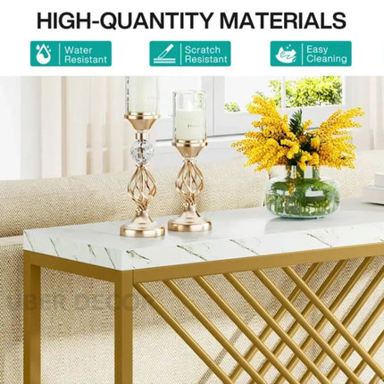 Sovana Luxe Marble Console Table – Custom White or Black Marble Top, Modern French Art Deco Gold Base for Hallways & Lounges