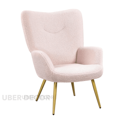 Myraa Sleek Accent Chair – Modern Vanity Chair Boucle Fabric Accent Chair, Sherpa Furry Armchair with High Back