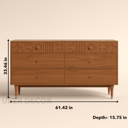 GeoForm Walnut Modern Dresser – Artistic Carved 6-Drawer Storage Cabinet