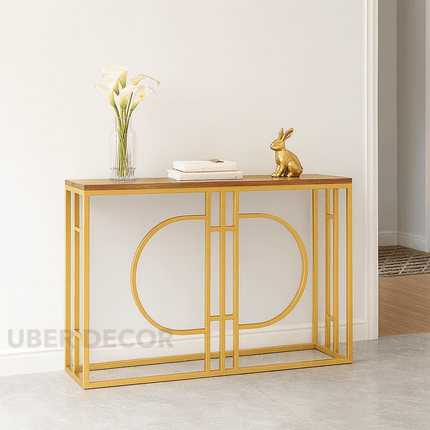 Helio Spectrum Mid-Century Modern Display Table – Customizable Marble Top with Sculptural Gold Base for Hallway or Living Room