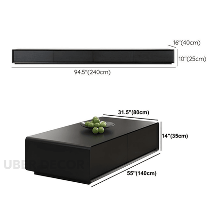 Kurova Linea – Modern Coffee Table, Japandi Inspired Low Console, Flat Base, Living Room Coffee Table and TV Unit Set