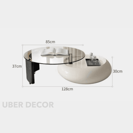 Cooper’s Creek Coffee Table Set, Modern Futuristic Glass and Glossy White Pod Center Tables for Living Room