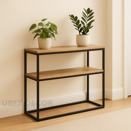 Sierra Urban Edge Console Table – Reclaimed Wood Top on Minimalist Black Metal Frame Mid‑Century Industrial For Hallway & Entryway Accent