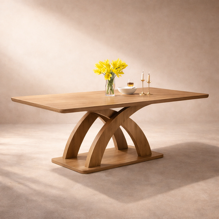 Aurelius Cross Rectangular Dining Table Mid Century Modern Architectural Design Solid Wood Pedestal Base Dining Table for Modern Homes