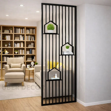 LUCEN Stainless Steel Floor To Ceiling Room Divider With Decorative Shelves For Living Room Entryway And Lounge