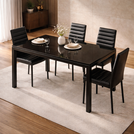 Urban Haven Rectangular Tempered Glass Dining Table Modern Contemporary Design with Strong Metal Frame for Dining Room