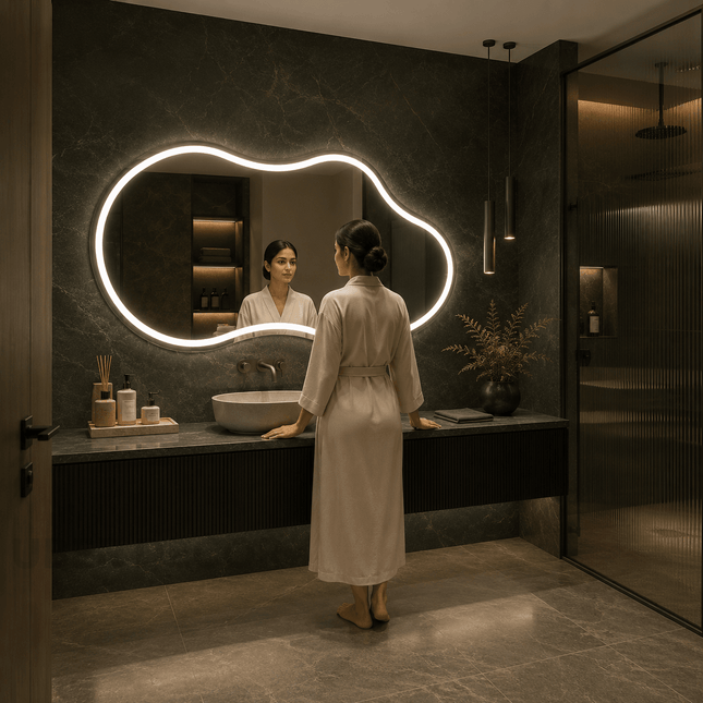 Elodie Cloud-Shaped Frameless Wall Hanging LED Mirror – Front Lit or Back Lit for Vanity & Modern Spaces